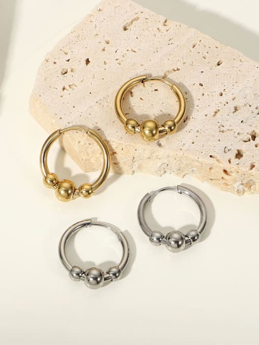 J&D Stainless steel Bead Geometric Minimalist Huggie Earring