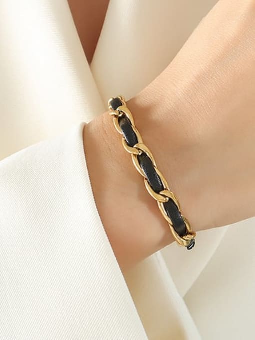 E200 Gold Bracelet 15+ 5cm Titanium Steel Artificial Leather  Vintage Irregular  Chain Bracelet and Necklace Set