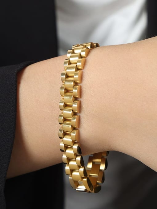 E222 Gold Bracelet 18cm Titanium Steel Hip Hop Geometric Ring Bracelet and Necklace Set