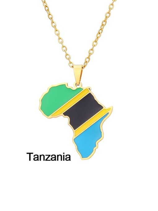tanxania Stainless steel Enamel Medallion EthnicSteel Drop Oil Africa Map Pendant Necklace