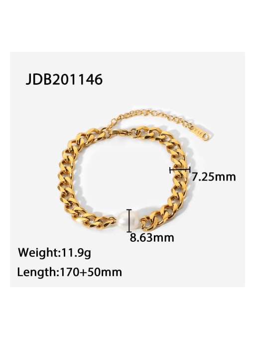 J&D Stainless steel Freshwater Pearl Geometric Dainty Link Bracelet 4