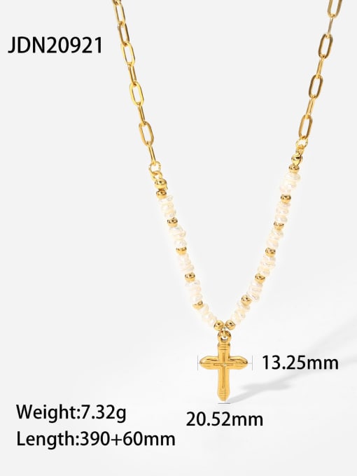J&D Stainless steel Imitation Pearl Cross Vintage Necklace 1