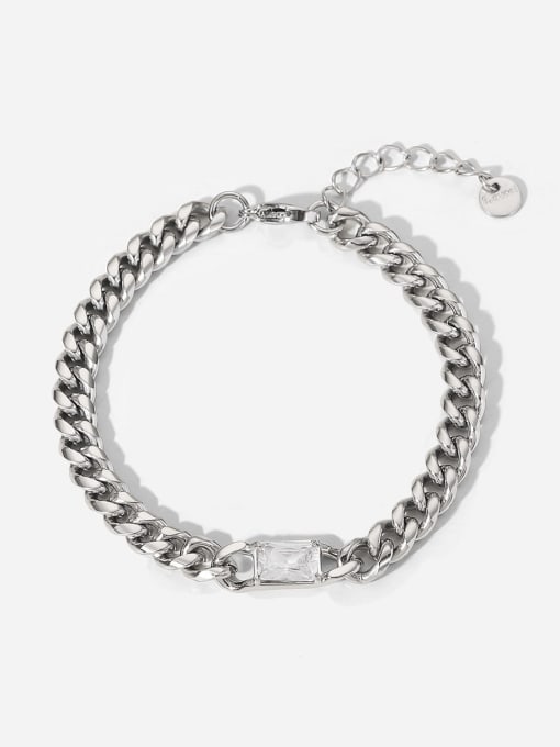 JDB201237 Stainless steel Glass Stone Hollow  Geometric  Chain Vintage Link Bracelet
