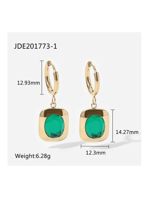 JDE201773 1 Stainless steel Green Square Trend Huggie Earring