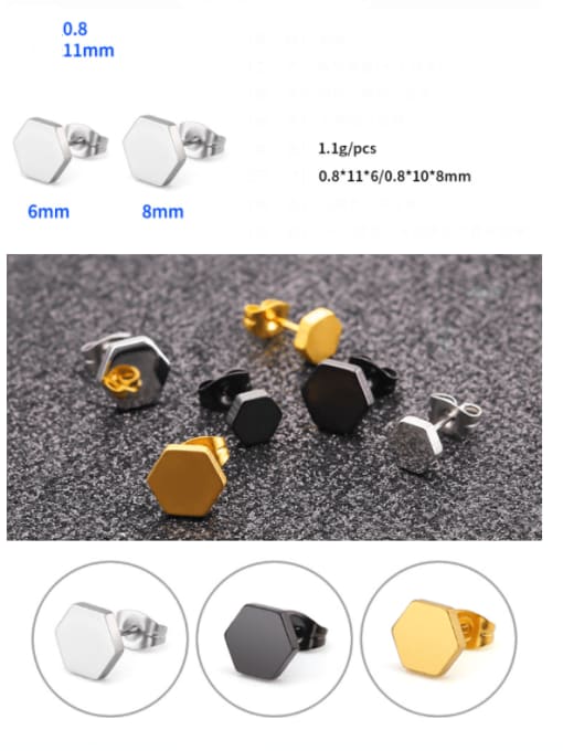 BELII Titanium Steel Smooth Hexagon Minimalist Single Earring(Single-Only One) 3