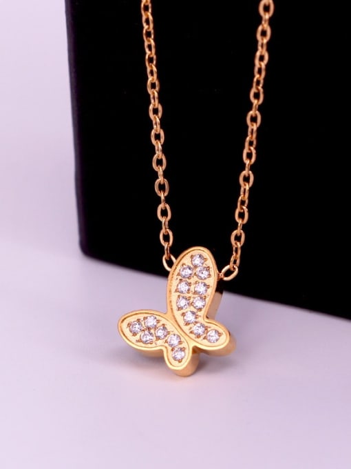 Gold color Titanium Steel Cubic Zirconia Butterfly Dainty Necklace