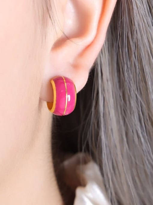 F916 Pink Drop Oil Gold Earrings Titanium Steel Enamel Geometric Minimalist Stud Earring