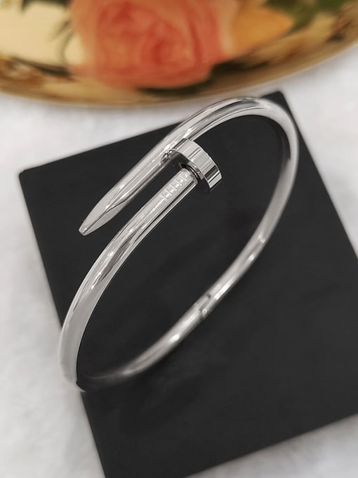 Kajia Nail Smooth Face Bracelet Steel Titanium Steel Cubic Zirconia Geometric Trend Cuff Bangle
