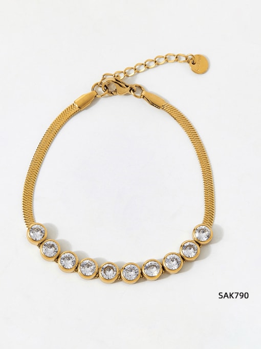 SAK790 Golden White Stainless steel Cubic Zirconia Geometric Vintage Snake bone chain Link Bracelet