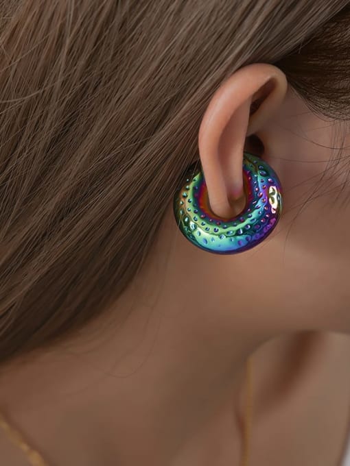F1003 Colorful Hammer Pattern Ear Clip Titanium Steel Geometric Hip Hop Huggie Earring