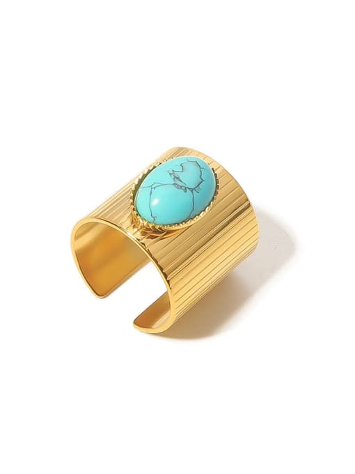 SR23032101 Stainless steel Turquoise Geometric Trend Band Ring