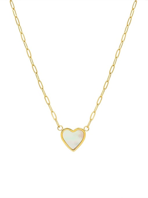 gold Titanium 316L Stainless Steel Shell Heart Minimalist Necklace with e-coated waterproof