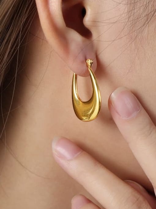 F1243 Gold Earrings Titanium Steel U Shape Hip Hop Huggie Earring