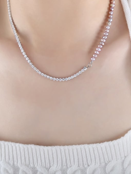 P1512 Steel Necklace 40cm Titanium Steel Freshwater Pearl Geometric Dainty Necklace
