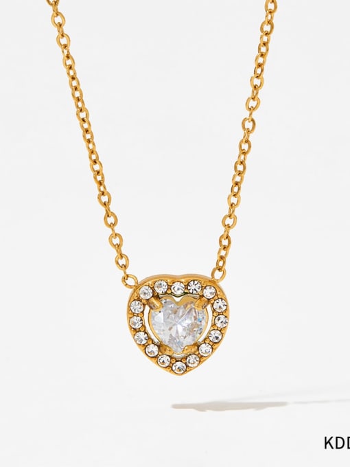KDD379 Gold Stainless steel Cubic Zirconia Flower Vintage Necklace
