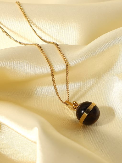 J&D Stainless steel Tiger Eye Geometric Vintage Round Ball Pendant Necklace 1