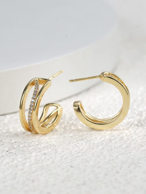 H00473 Gold Brass Cubic Zirconia Geometric Vintage Stud Earring