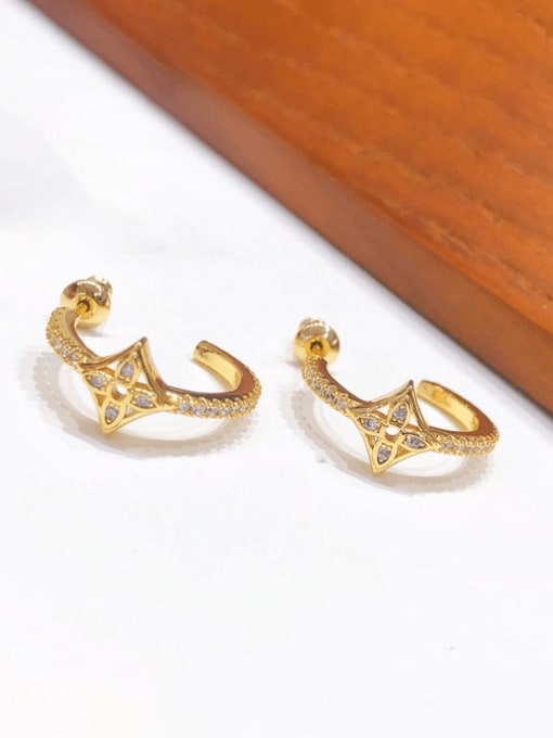 golden Brass Flower Vintage C Shape  Stud Earring