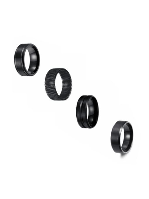 Black set of four pieces Titanium Steel Geometric Hip Hop Stackable Ring Set