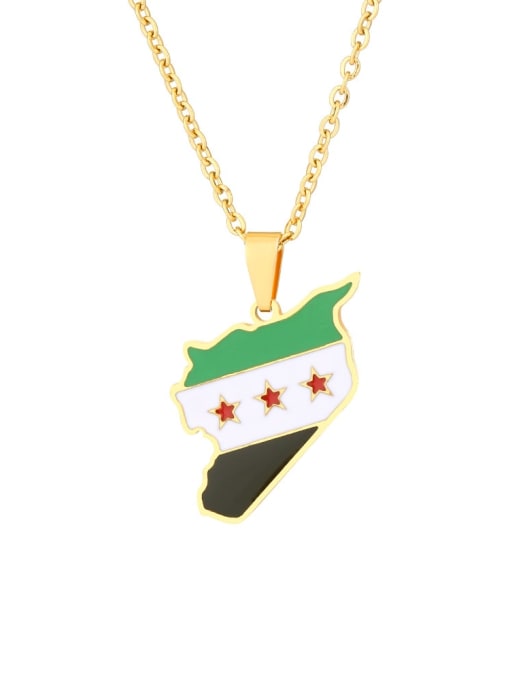 SONYA-Map Jewelry Stainless steel Enamel Medallion Ethnic Syria Map Pendant Necklace 0