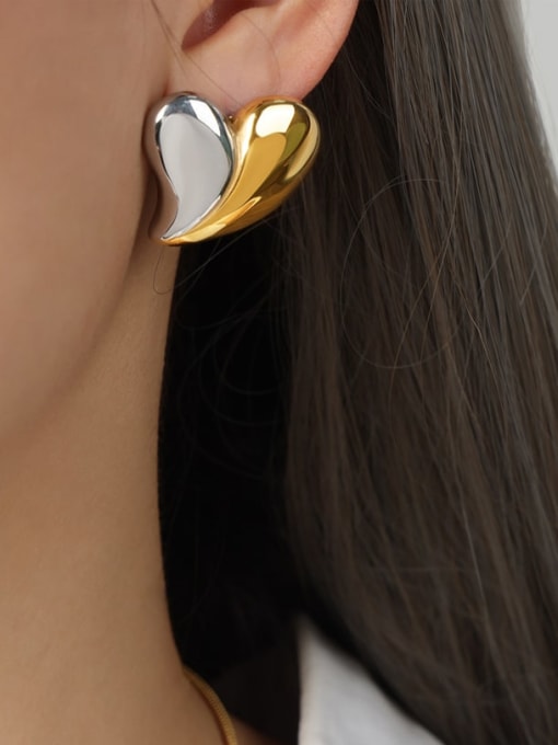 F1083 Gold Steel Earrings Titanium Steel Minimalist Heart  Earring and Necklace Set