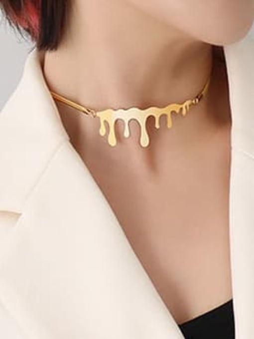 P289 gold necklace 32 +8cm Titanium Steel Smooth Geometric Vintage Choker Necklace