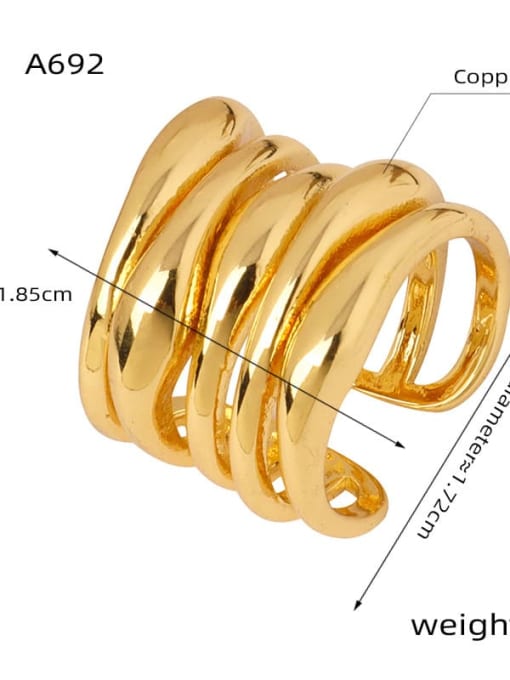 Gold Irregular Horizontal Pattern Ring Brass Geometric Trend Band Ring