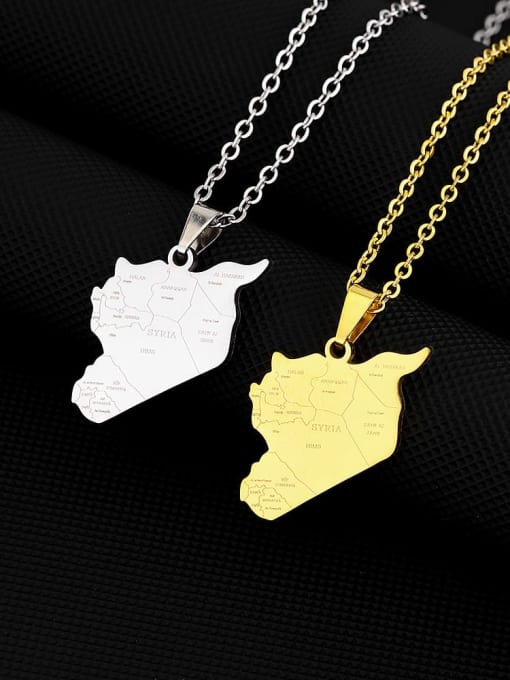 SONYA-Map Jewelry Titanium Steel Medallion Ethnic Map of Syria Pendant Necklace 0