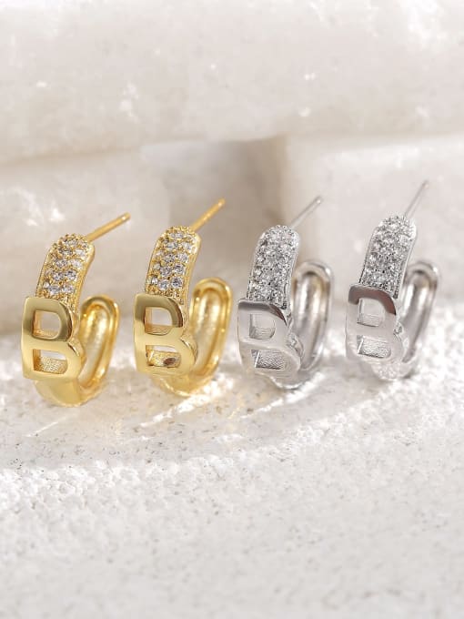 Clioro Brass Cubic Zirconia Letter Dainty Stud Earring 2