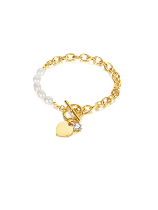 K.Love Titanium Steel Imitation Pearl Heart Minimalist Link Bracelet 2