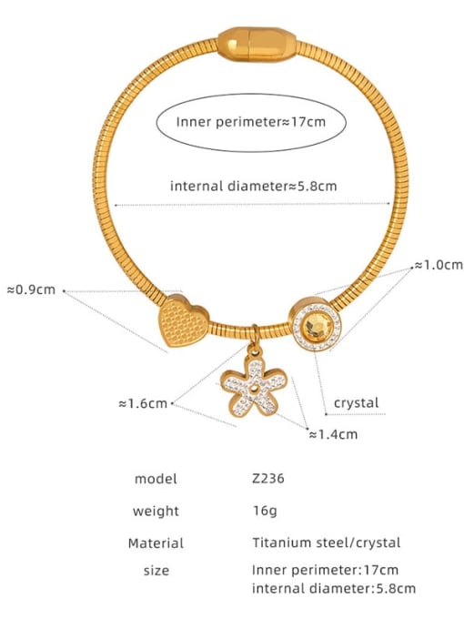 Z236 Gold Bracelet Titanium Steel Cubic Zirconia Geometric Trend Band Bangle