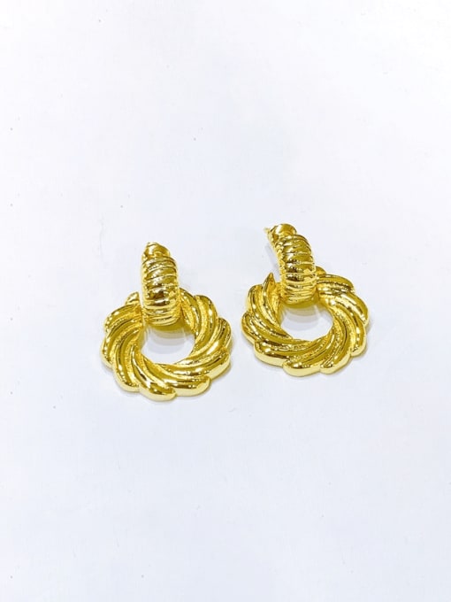 H00357 gold Brass Geometric Vintage Hoop Earring