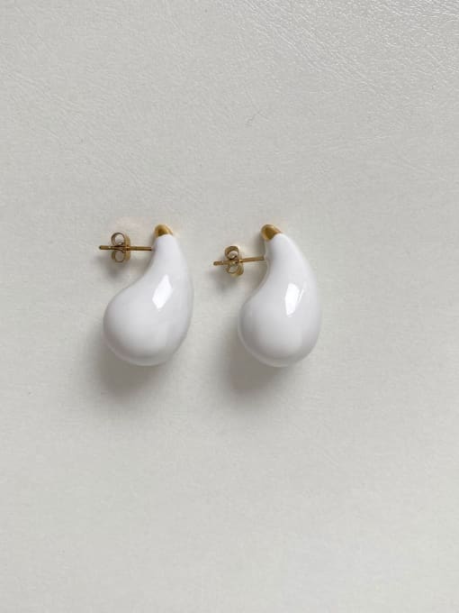 White KDE2073 Stainless steel Enamel Water Drop Trend Stud Earring