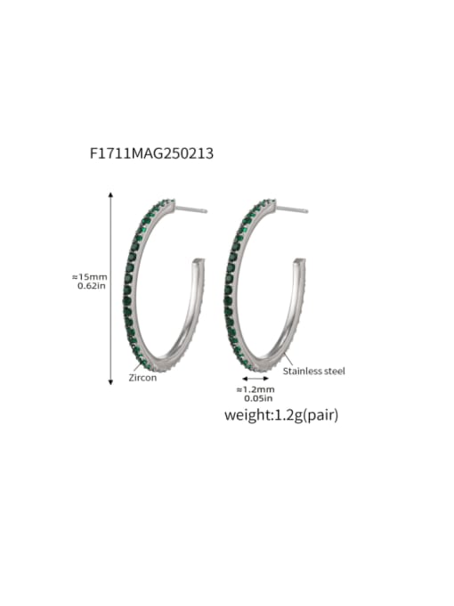 F1711 A Steel Green Zircon Earrings 15mm Stainless steel Cubic Zirconia Geometric Minimalist Stud Earring