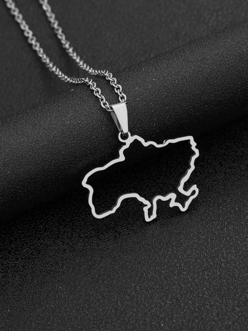 Steel D style Stainless steel Medallion Ethnic Ukraine Map Pendant Necklace