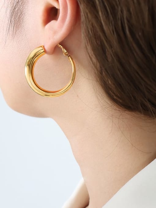 F237 Gold Earrings Titanium Steel Geometric Trend Hoop Earring
