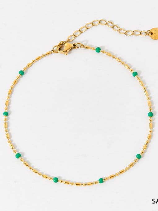 SAK951 Gold+Emerald Green Stainless steel Enamel Geometric Dainty Handmade Beaded Bracelet