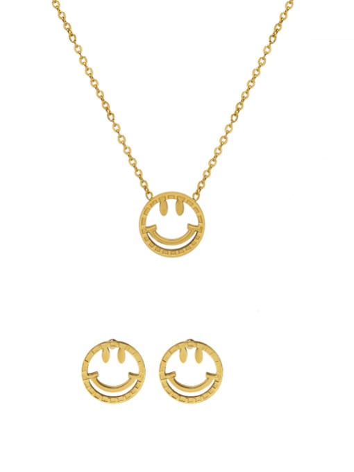 MAKA Titanium 316L Stainless Steel Minimalist Smiley  Earring Braclete and Necklace Set with e-coated waterproof