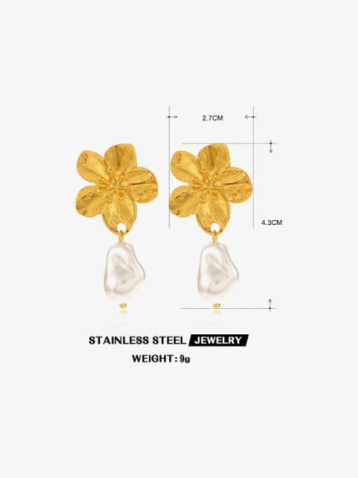 J$L  Steel Jewelry Stainless steel Imitation Pearl Flower Hip Hop Drop Earring 1