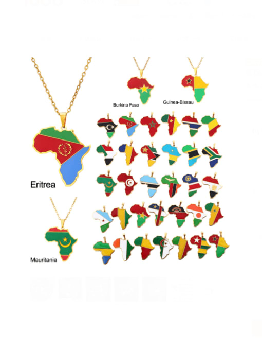 SONYA-Map Jewelry Stainless steel Enamel Medallion EthnicSteel Drop Oil Africa Map Pendant Necklace 0
