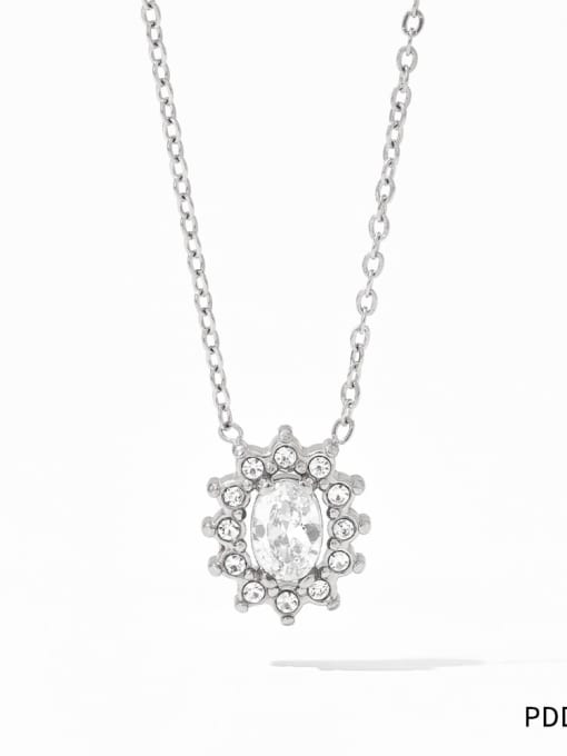 PDD394 steel color Stainless steel Cubic Zirconia Flower Vintage Necklace