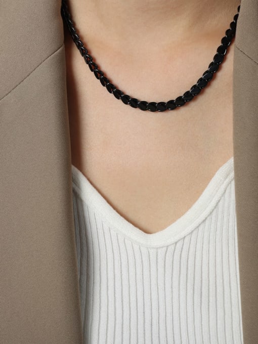 P1634 Black Necklace 40+ 5cm Trend Geometric Titanium Steel Bracelet and Necklace Set