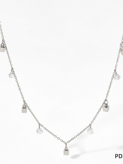 PDD027 Platinum Zircon White Stainless steel Cubic Zirconia Tassel Dainty Tassel Necklace
