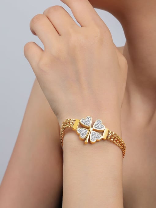E089 Gold Czech Diamond Bracelet Titanium Steel Enamel Minimalist Clover  Earring Bracelet and Necklace Set