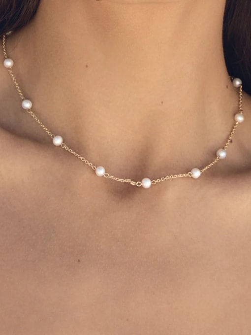 J&D Stainless steel Imitation Pearl Geometric Minimalist Chain Necklace 1