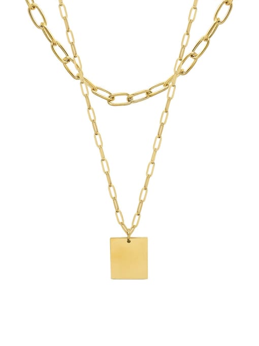 P1128 gold double layer Necklace Titanium Steel Geometric Minimalist Multi Strand Necklace