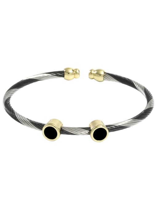 9. Black +steel (two perforated circles) Stainless steel Enamel Geometric Vintage Cuff Bangle