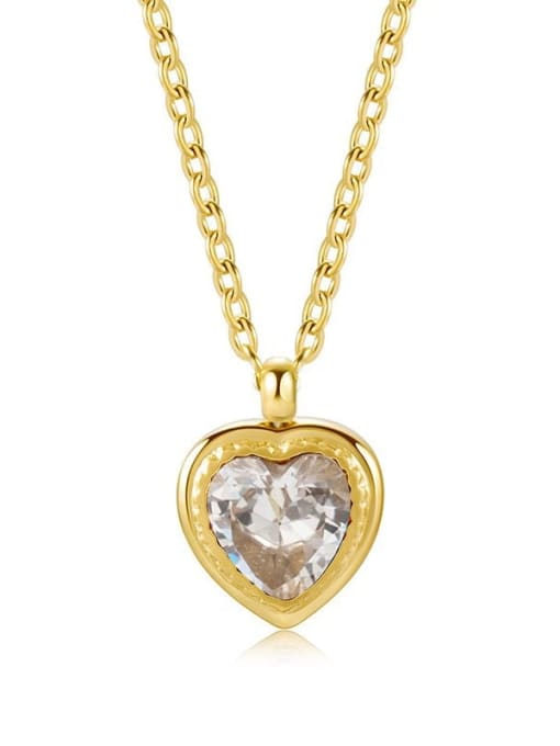 SN21102508W Titanium Steel Cubic Zirconia Heart Dainty Necklace