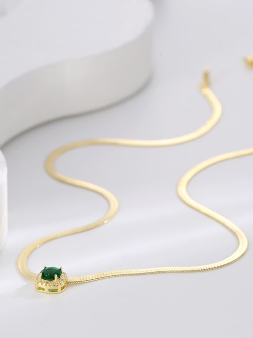 H01155 gold+green Brass Cubic Zirconia Geometric Vintage Snake Bone Chain Necklace
