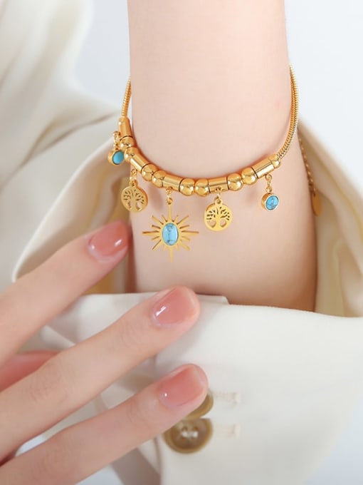 MAKA Trend Tassel Titanium Steel Turquoise Bracelet and Necklace Set 2